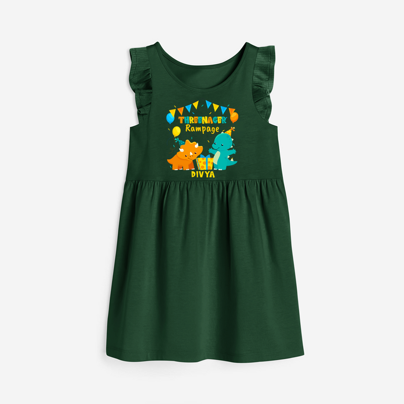 Celebrate The 3rd Birthday "Threenager Rampage" with Personalized Frock - BOTTLE GREEN - 0 - 6 Months Old (Chest 18")