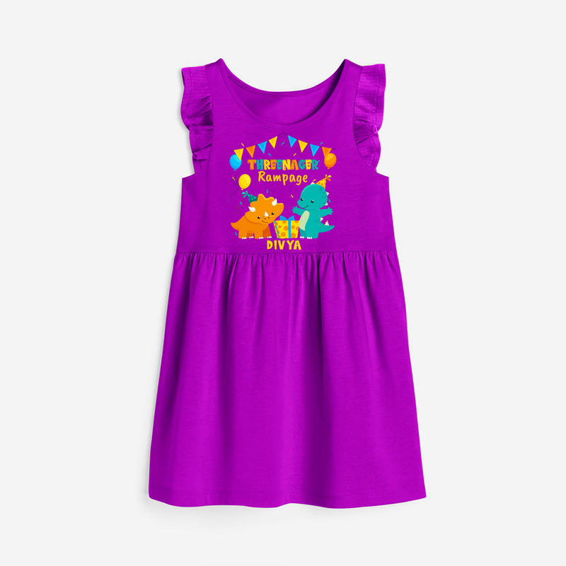 Celebrate The 3rd Birthday "Threenager Rampage" with Personalized Frock - PURPLE - 0 - 6 Months Old (Chest 18")