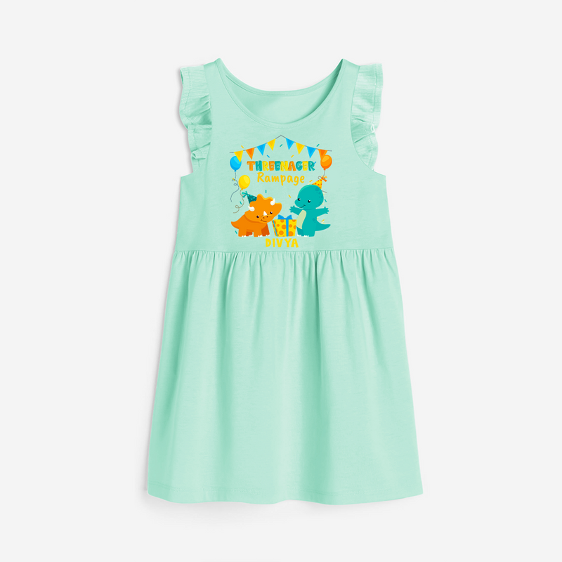 Celebrate The 3rd Birthday "Threenager Rampage" with Personalized Frock - TEA GREEN - 0 - 6 Months Old (Chest 18")