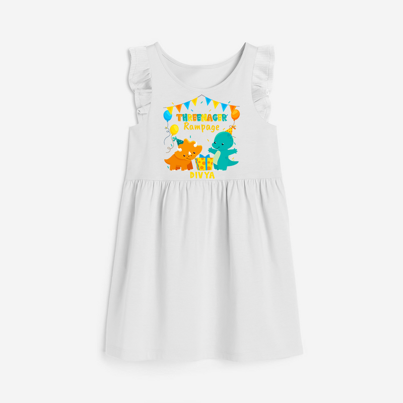 Celebrate The 3rd Birthday "Threenager Rampage" with Personalized Frock - WHITE - 0 - 6 Months Old (Chest 18")