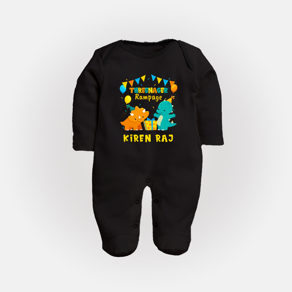 Newborn Full Sleeve Bodysuit/ Sleep Suit/ Jumpsuit for 3 Month | Customizable Full Sleeve Bodysuit/ Sleep Suit/ Jumpsuit | Ideal for Celebrations - BLACK - New Born (Chest 7.5")