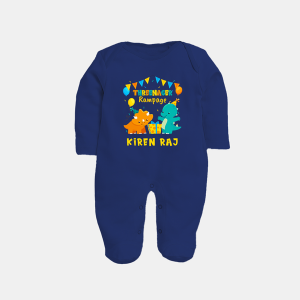 Newborn Full Sleeve Bodysuit/ Sleep Suit/ Jumpsuit for 3 Month | Customizable Full Sleeve Bodysuit/ Sleep Suit/ Jumpsuit | Ideal for Celebrations - NAVY BLUE - New Born (Chest 7.5")