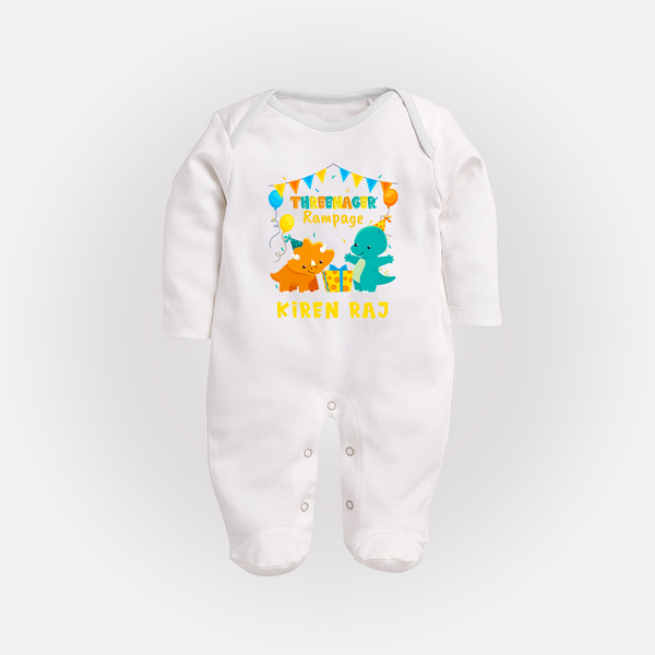 Newborn Full Sleeve Bodysuit/ Sleep Suit/ Jumpsuit for 3 Month | Customizable Full Sleeve Bodysuit/ Sleep Suit/ Jumpsuit | Ideal for Celebrations - WHITE - New Born (Chest 7.5")