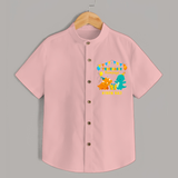 Celebrate The 3rd Birthday With Dino Theme - Personalized Birthday Shirts With Customized Name - PEACH - 0 - 6 Months Old (Chest 23")