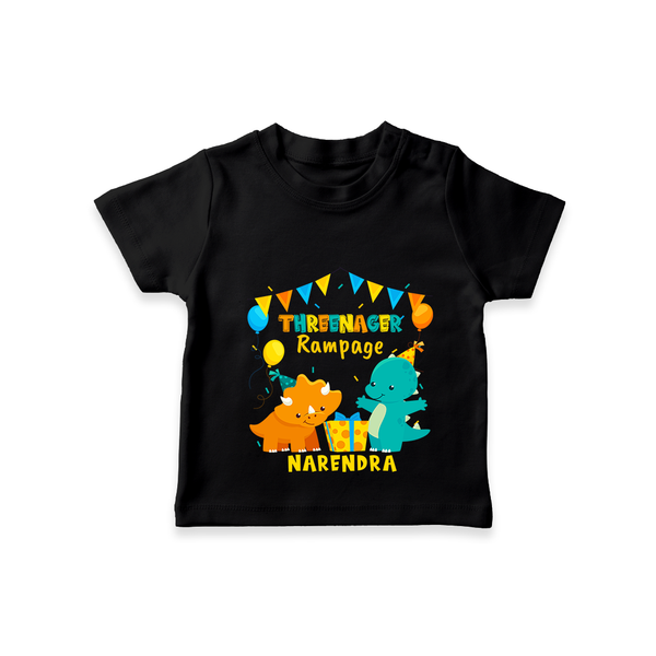 Celebrate The 3rd Birthday "Threenager Rampage" with Personalized T-Shirt - BLACK - 1 - 2 Years Old (Chest 20")