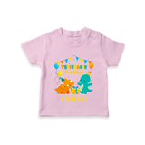 Celebrate The 3rd Birthday With Dino Theme - Personalized Birthday T-Shirts With Customized Name - PINK - 0-5 Months Old (Chest 17")