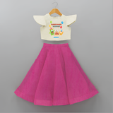 Celebrate The 3rd Birthday With Three Nagar Rampage - Personalized Birthday Crop Top And Skirt With Customized Name - FUSCHIA - 6 - 9 Months Old (Chest 20" , Frock Waist 20")