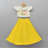 Celebrate The 3rd Birthday With Three Nagar Rampage - Personalized Birthday Crop Top And Skirt With Customized Name - YELLOW - 6 - 9 Months Old (Chest 20" , Frock Waist 20")