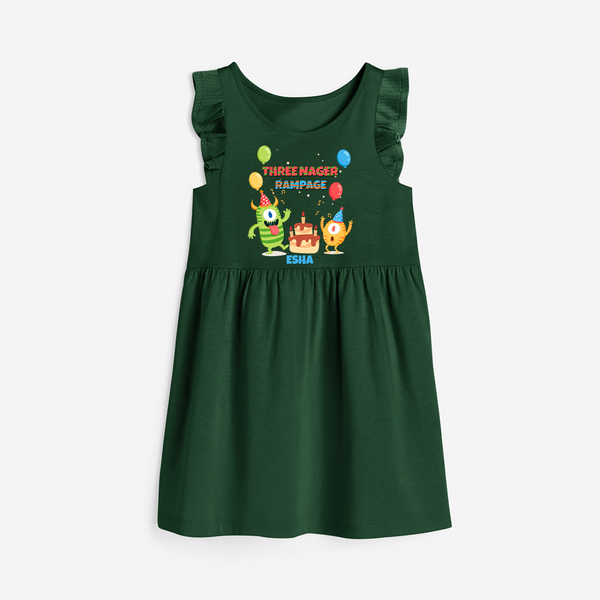 Celebrate The Third Birthday "Threenager Rampage" with Personalized Frock - BOTTLE GREEN - 0 - 6 Months Old (Chest 18")