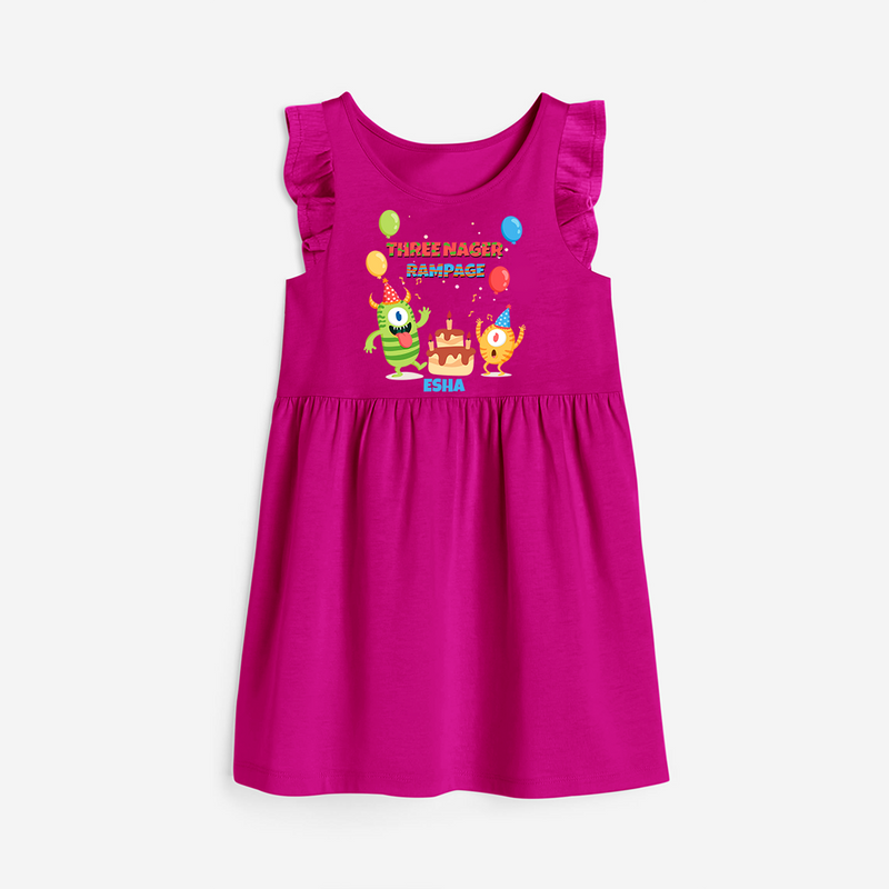 Celebrate The Third Birthday "Threenager Rampage" with Personalized Frock - HOT PINK - 0 - 6 Months Old (Chest 18")