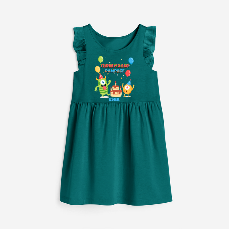 Celebrate The Third Birthday "Threenager Rampage" with Personalized Frock - MYRTLE GREEN - 0 - 6 Months Old (Chest 18")