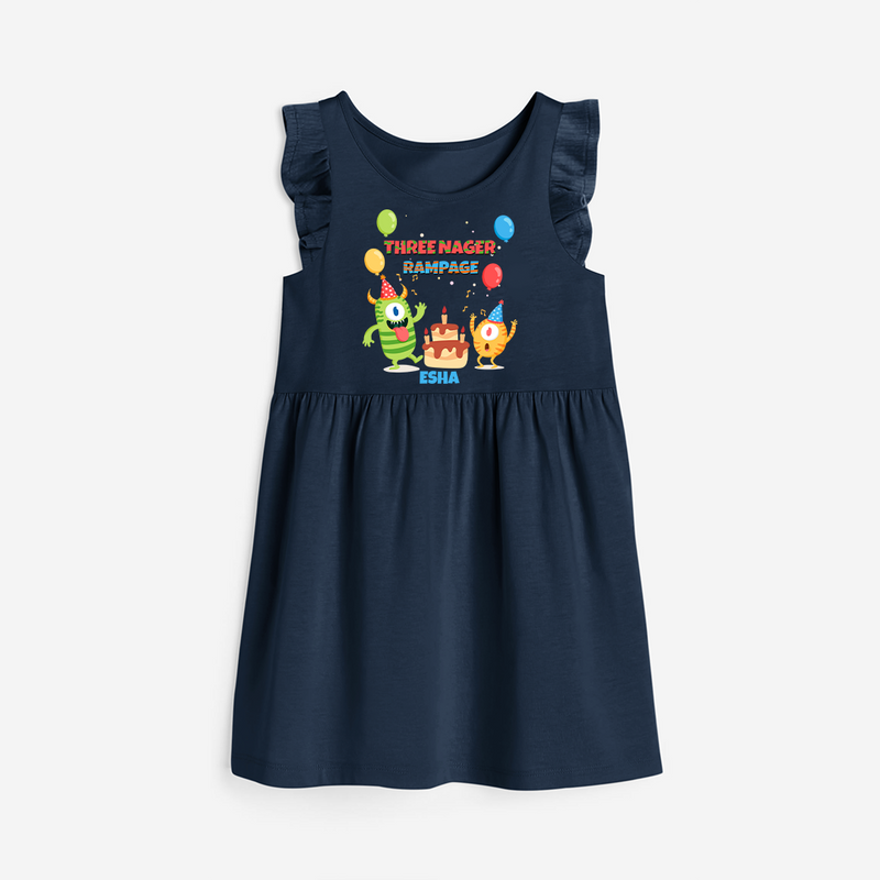 Celebrate The Third Birthday "Threenager Rampage" with Personalized Frock - NAVY BLUE - 0 - 6 Months Old (Chest 18")