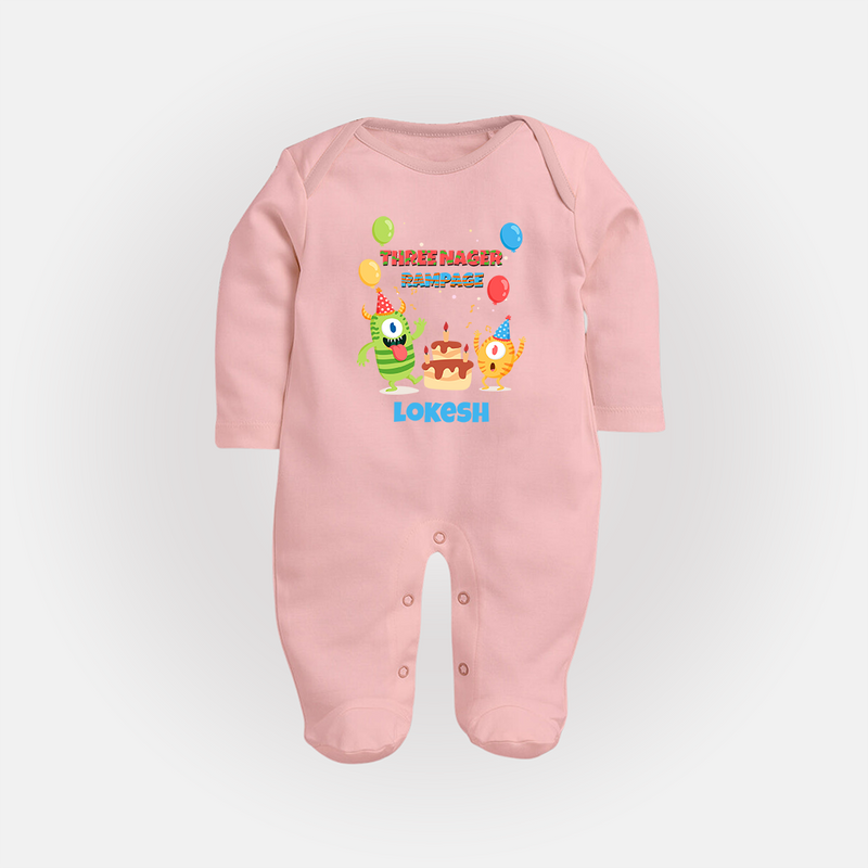 Baby Milestone Full Sleeve Bodysuit/ Sleep Suit/ Jumpsuit | Custom 3 Month Full Sleeve Bodysuit/ Sleep Suit/ Jumpsuit | Soft, Skin-Friendly Cotton - BABY PINK - New Born (Chest 7.5")