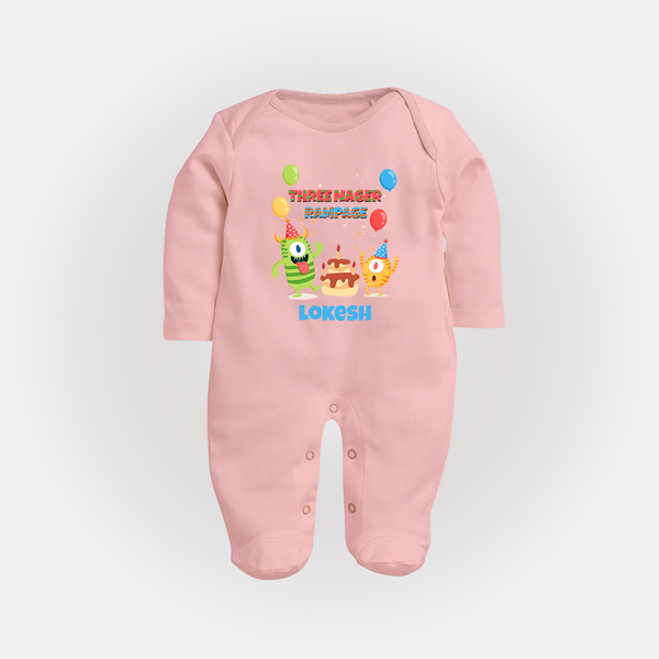 Baby Milestone Full Sleeve Bodysuit/ Sleep Suit/ Jumpsuit | Custom 3 Month Full Sleeve Bodysuit/ Sleep Suit/ Jumpsuit | Soft, Skin-Friendly Cotton - BABY PINK - New Born (Chest 7.5")