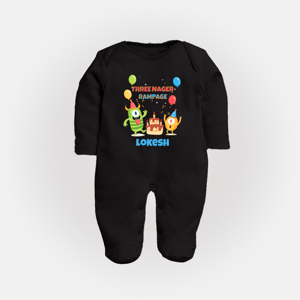 Baby Milestone Full Sleeve Bodysuit/ Sleep Suit/ Jumpsuit | Custom 3 Month Full Sleeve Bodysuit/ Sleep Suit/ Jumpsuit | Soft, Skin-Friendly Cotton - BLACK - New Born (Chest 7.5")
