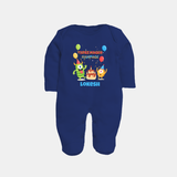 Baby Milestone Full Sleeve Bodysuit/ Sleep Suit/ Jumpsuit | Custom 3 Month Full Sleeve Bodysuit/ Sleep Suit/ Jumpsuit | Soft, Skin-Friendly Cotton - NAVY BLUE - New Born (Chest 7.5")
