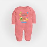 Baby Milestone Full Sleeve Bodysuit/ Sleep Suit/ Jumpsuit | Custom 3 Month Full Sleeve Bodysuit/ Sleep Suit/ Jumpsuit | Soft, Skin-Friendly Cotton - PEACH - New Born (Chest 7.5")