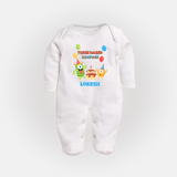Baby Milestone Full Sleeve Bodysuit/ Sleep Suit/ Jumpsuit | Custom 3 Month Full Sleeve Bodysuit/ Sleep Suit/ Jumpsuit | Soft, Skin-Friendly Cotton - WHITE - New Born (Chest 7.5")