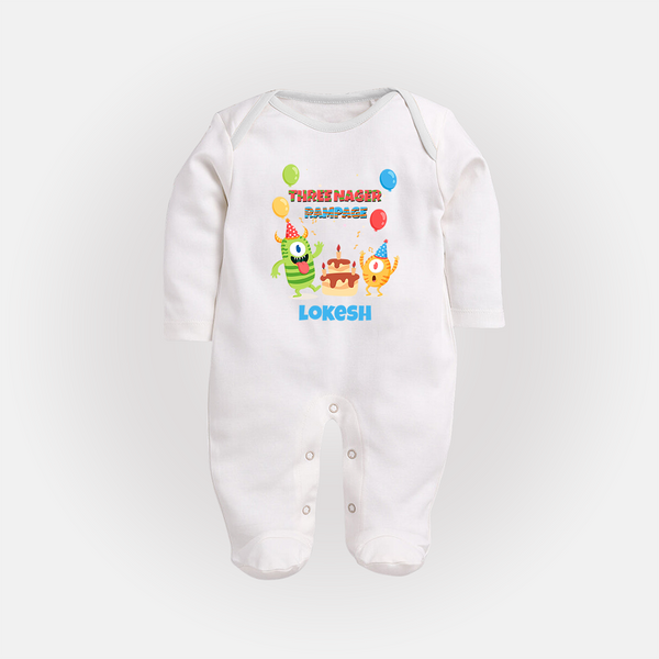 Baby Milestone Full Sleeve Bodysuit/ Sleep Suit/ Jumpsuit | Custom 3 Month Full Sleeve Bodysuit/ Sleep Suit/ Jumpsuit | Soft, Skin-Friendly Cotton - WHITE - New Born (Chest 7.5")