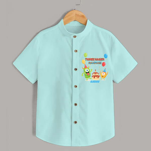Celebrate The Third Birthday "Threenager Rampage" with Personalized Shirt - AQUA GREEN - 0 - 6 Months Old (Chest 21")