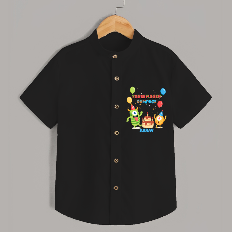 Celebrate The Third Birthday "Threenager Rampage" with Personalized Shirt - BLACK - 0 - 6 Months Old (Chest 21")