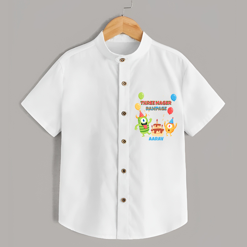 Celebrate The Third Birthday "Threenager Rampage" with Personalized Shirt - WHITE - 0 - 6 Months Old (Chest 21")