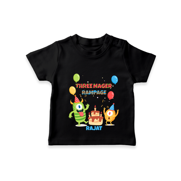 Celebrate The Third Birthday "Threenager Rampage" with Personalized T-Shirt - BLACK - 1 - 2 Years Old (Chest 20")