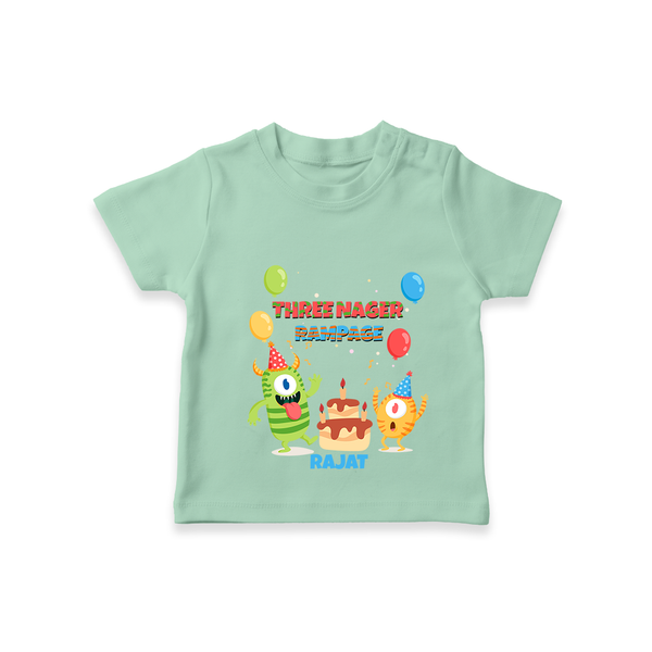 Celebrate The Third Birthday "Threenager Rampage" with Personalized T-Shirt - MINT GREEN - 1 - 2 Years Old (Chest 20")
