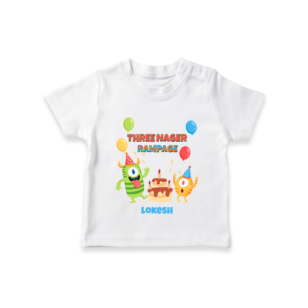 Celebrate The 3rd Birthday With Three Nagar Rampage - Personalized Birthday T-Shirts With Customized Name - WHITE - 0-5 Months Old (Chest 17")