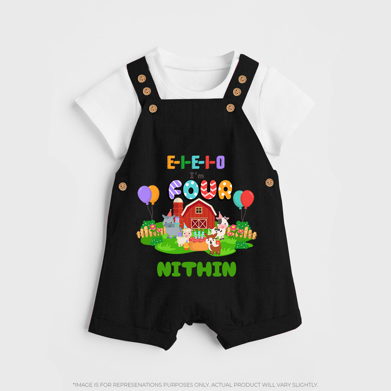 Newborn Dungaree Set for 4 Month | Customizable Dungaree Set | Ideal for Celebrations - BLACK - 0 - 5 Months Old (Chest 18")