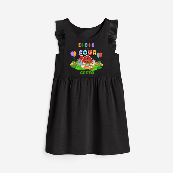 Celebrate The 4th Birthday "E-I-E-I-O I'm Four" with Personalized Frock - BLACK - 0 - 6 Months Old (Chest 18")