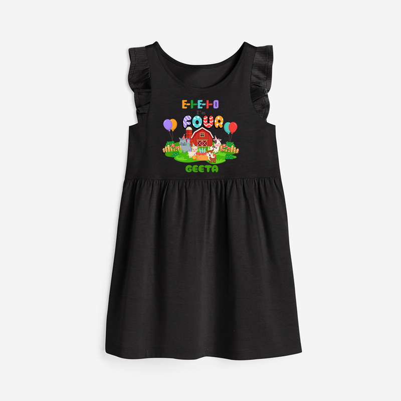 Celebrate The 4th Birthday "E-I-E-I-O I'm Four" with Personalized Frock - BLACK - 0 - 6 Months Old (Chest 18")