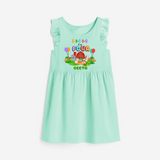 Celebrate The 4th Birthday "E-I-E-I-O I'm Four" with Personalized Frock - TEA GREEN - 0 - 6 Months Old (Chest 18")