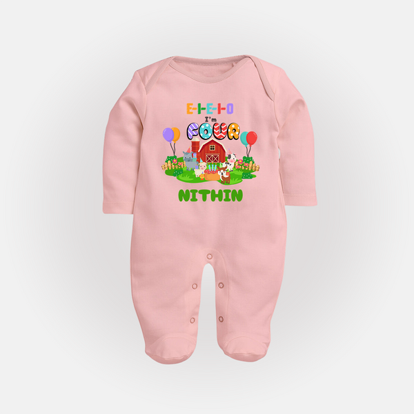 Newborn Full Sleeve Bodysuit/ Sleep Suit/ Jumpsuit for 4 Month | Customizable Full Sleeve Bodysuit/ Sleep Suit/ Jumpsuit | Ideal for Celebrations - BABY PINK - New Born (Chest 7.5")