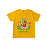 Celebrate The 4th Birthday With Farm Theme - Personalized Birthday T-Shirts With Customized Name - CHROME YELLOW - 0-5 Months Old (Chest 17")