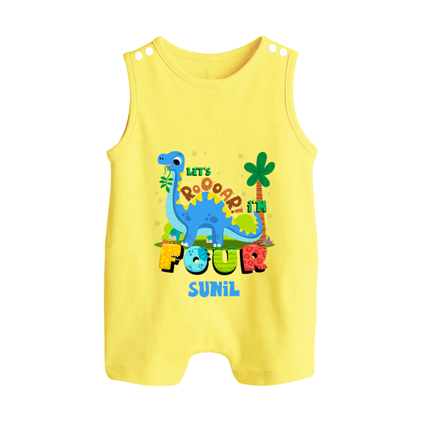 Baby Milestone Romper Suit/ Sleeveless Romper | Custom 4 Month Romper Suit/ Sleeveless Romper | Soft, Skin-Friendly Cotton - PASTEL YELLOW - 0 - 5 Months Old (Chest 18")