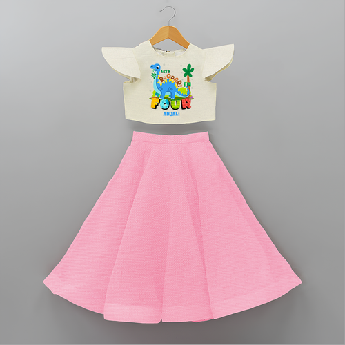 Celebrate The 4th Birthday With Dino Theme - Personalized Birthday Crop Top And Skirt With Customized Name