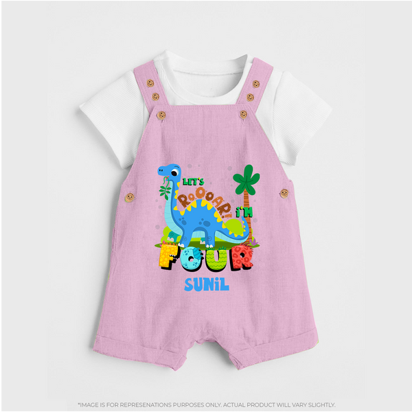 Baby Milestone Dungaree Set | Custom 4 Month Dungaree Set | Soft, Skin-Friendly Cotton - BABY PINK - 0 - 5 Months Old (Chest 18")