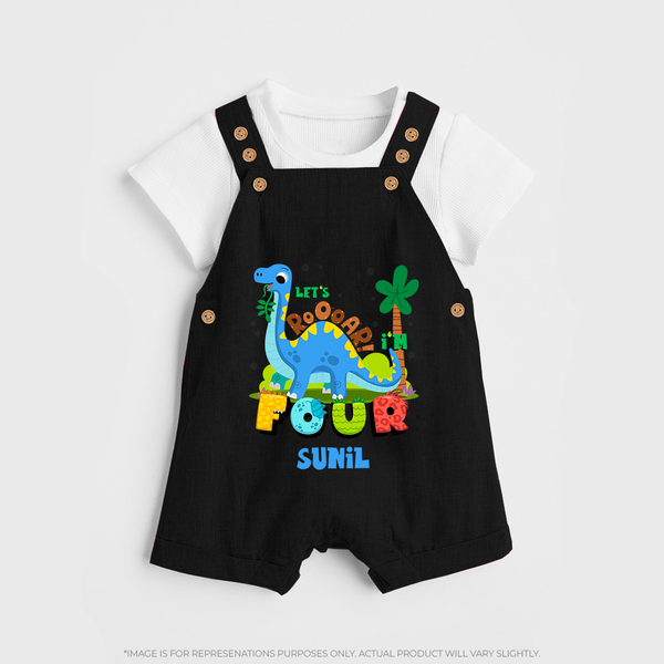 Baby Milestone Dungaree Set | Custom 4 Month Dungaree Set | Soft, Skin-Friendly Cotton - BLACK - 0 - 5 Months Old (Chest 18")