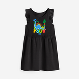 Celebrate The 4th Birthday "Lets Roooar! I'm Four" with Personalized Frock - BLACK - 0 - 6 Months Old (Chest 18")