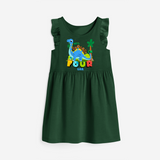 Celebrate The 4th Birthday "Lets Roooar! I'm Four" with Personalized Frock - BOTTLE GREEN - 0 - 6 Months Old (Chest 18")