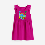 Celebrate The 4th Birthday "Lets Roooar! I'm Four" with Personalized Frock - HOT PINK - 0 - 6 Months Old (Chest 18")