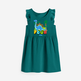 Celebrate The 4th Birthday "Lets Roooar! I'm Four" with Personalized Frock - MYRTLE GREEN - 0 - 6 Months Old (Chest 18")