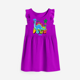 Celebrate The 4th Birthday "Lets Roooar! I'm Four" with Personalized Frock - PURPLE - 0 - 6 Months Old (Chest 18")