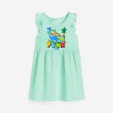 Celebrate The 4th Birthday "Lets Roooar! I'm Four" with Personalized Frock - TEA GREEN - 0 - 6 Months Old (Chest 18")