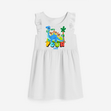 Celebrate The 4th Birthday "Lets Roooar! I'm Four" with Personalized Frock - WHITE - 0 - 6 Months Old (Chest 18")