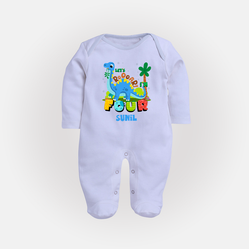 Baby Milestone Full Sleeve Bodysuit/ Sleep Suit/ Jumpsuit | Custom 4 Month Full Sleeve Bodysuit/ Sleep Suit/ Jumpsuit | Soft, Skin-Friendly Cotton - BABY BLUE - New Born (Chest 7.5")