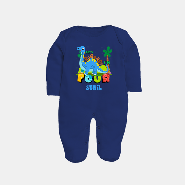 Baby Milestone Full Sleeve Bodysuit/ Sleep Suit/ Jumpsuit | Custom 4 Month Full Sleeve Bodysuit/ Sleep Suit/ Jumpsuit | Soft, Skin-Friendly Cotton - NAVY BLUE - New Born (Chest 7.5")