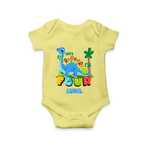 Baby Milestone Romper | Custom 4 Month Onesie | Soft, Skin-Friendly Cotton - PASTEL YELLOW - New Born (Chest 14")