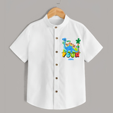 Celebrate The 4th Birthday With Dino Theme - Personalized Birthday Shirts With Customized Name - WHITE - 0 - 6 Months Old (Chest 23")